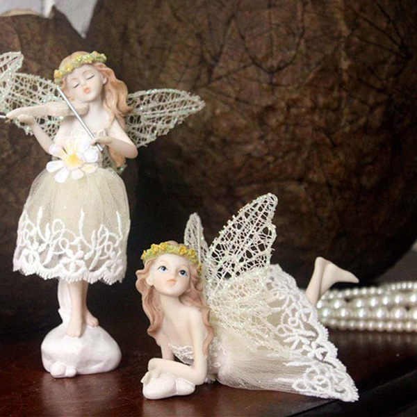 Resin Beautiful Girl Fairy Crafts Sweet For Birthday Wedding Home Ornament  Gift Angel figurines Flower fairy Miniatures Car Decor