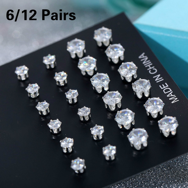 Pretty 925 Silver Stud Earrings Cubic Zirconia Wedding Jewelry for Women A Pair 