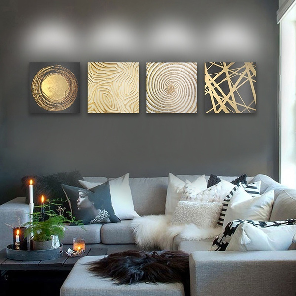 Canvas Painting Abstract Oil Black Gold Wall Art Texture Square Print Home Decor For Living Room No Frame Wish - Black Abstract Art Home Decor