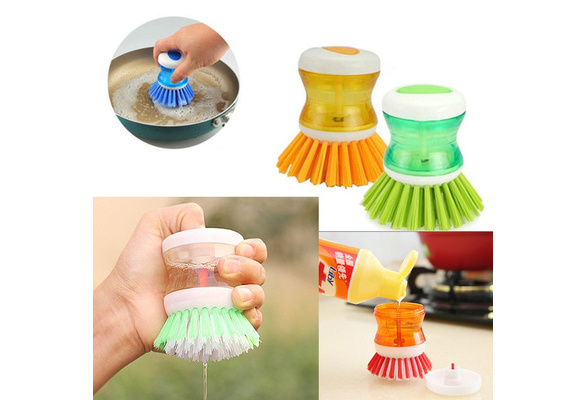 Kitchen Dish Brush With Liquid Soap Dispenser Plastic Pot Dish Cleaning  Brush Home Cleaning Products Kitchen