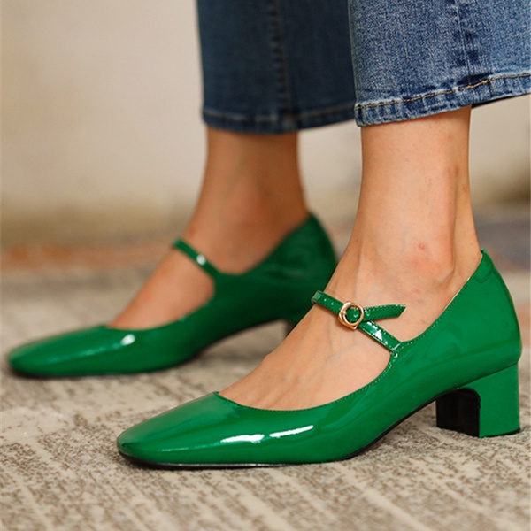 Women Retro Square Toe Chunky Heel Shallow Mouth Strap Mary Janes