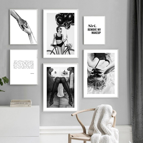 Canvas Print Wall Art Painting Sexy Woman Fashion Poster Black White  Minimalist Artwork Picture Modern Girl Room Home Decoration