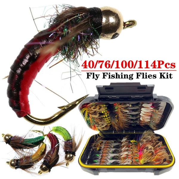 114Pcs/Box Trout Fly Fishing Flies Kit Nymphs Flies Wet Flies Dry