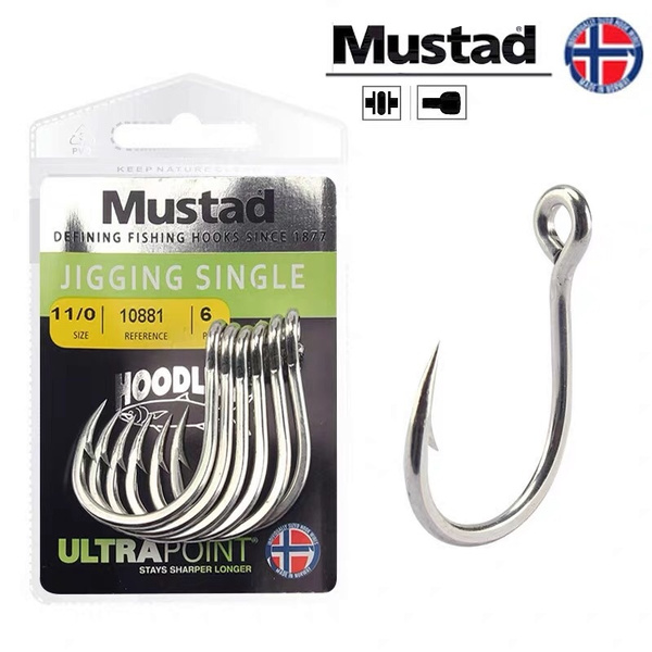 Mustad 10881 Fishing Hooks 100% Original 1/0-11/0 Jigging Single