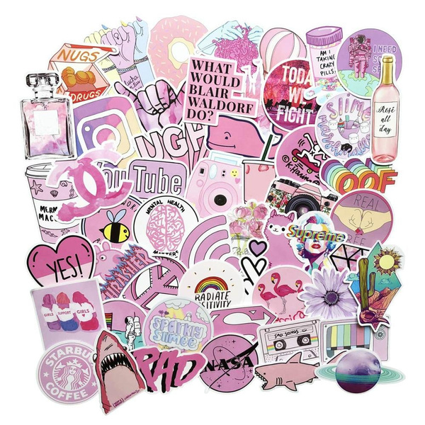 50 Pcs Pink Aesthetic Sticker Pack Vinyl Waterproof Water Bottle Laptop  Feminists Trendy Stickers Decal Graffiti Patches