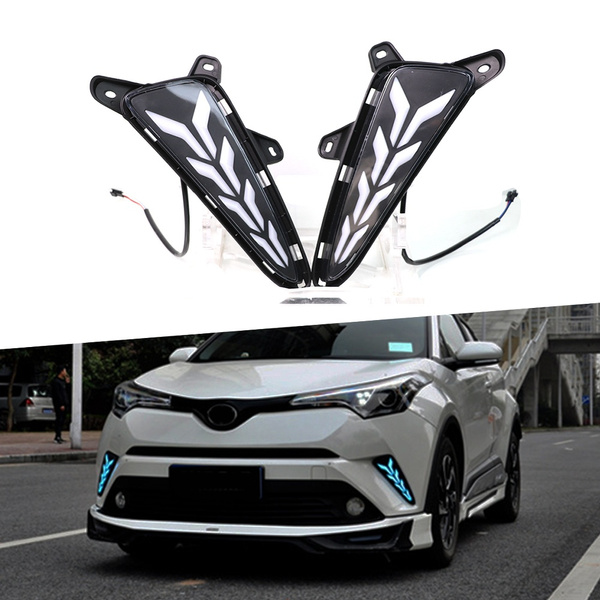 Front L/R Super Bright LED Daytime Running Light Dual Color DRL for Toyota C-HR 2018-2019 Replacement Front Bumper Fog Lamp Assembly Plane-type Model B 1 pair 