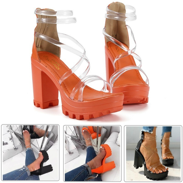 orange thick heels