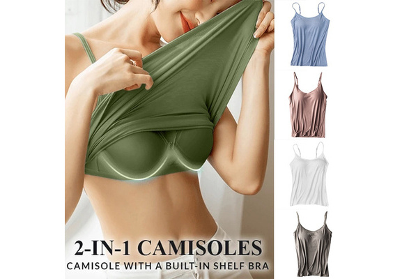 Cheap Women's Camisole Tops with Built in Bra Neck Vest Padded Slim Fit  Tank Tops