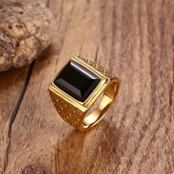 Uloveido Men's Gold Plated Emerald Cut Black Cubic Zirconia Ring Wedding  Bands Super Big Black Engagement Rings RA408 (Black,Size 8)|Amazon.com