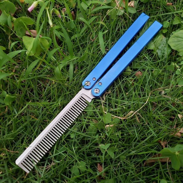 Squid comb butterfly trainer traing knife D2 satin blade titanium handle  jilt fishing knife butterfly knives