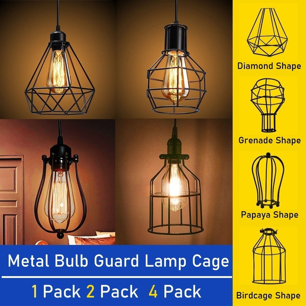 Retro Metal Bulb Guard Light Holder Vintage Diamond Shape Bird Cage Lampshade 