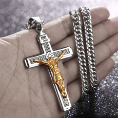 Stainless Steel, Christian, Cross necklace, gold