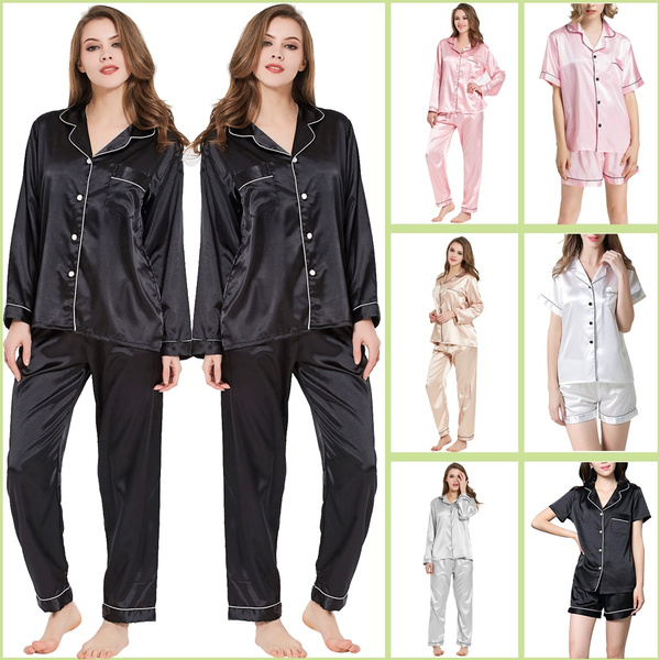 Womens Silk Satin Pajamas Set Two-Piece Sleepwear Loungewear