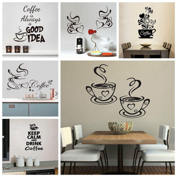 Various Styles Of Coffee Cup Wall Art Stickers Pvc Kitchen Wallpaper Cafe Restaurant Decal Decoration Diy Wish - Coffee Wall Art Decor