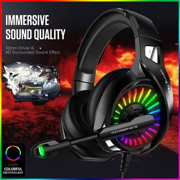 New Upgrade Professional Gaming Headset No With Multicolor LED Light Stereo Headphones Bass Noise Canceling With Mic for PS4 PC Xbox One