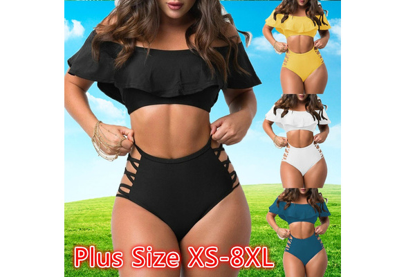 Women Plus Size Solid Color Two Piece Swimwear Casual Off Shoulder Tops and  Cropped Shorts Suits Summer Beachwear Bathing Suit Bikini Set Plus Size  XS-8XL