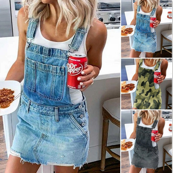 Buy Angelegant Overall Dress Women Adjustable Belted Shoulder Straps Mini Denim  Dress with Back Pockets (L, Blue Washed) at Amazon.in