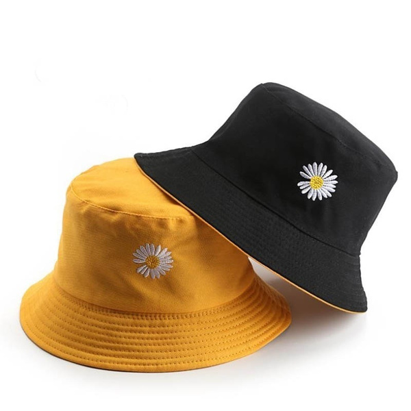 2020 Spring Women Bucket Fishing Hats Sunscreen Sun Cap Little Daisies  Double-sided Wear Spring Lady Fisherman Hat