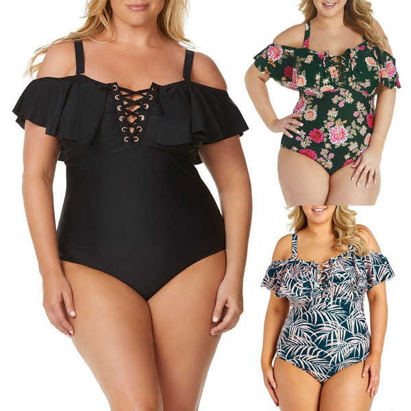 Plus size cheap cold shoulder swimsuit