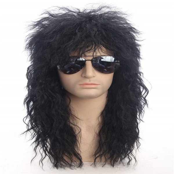 Unisex Long Curly Rocker Wig for Costumes Cosplay and Halloween Jet ...