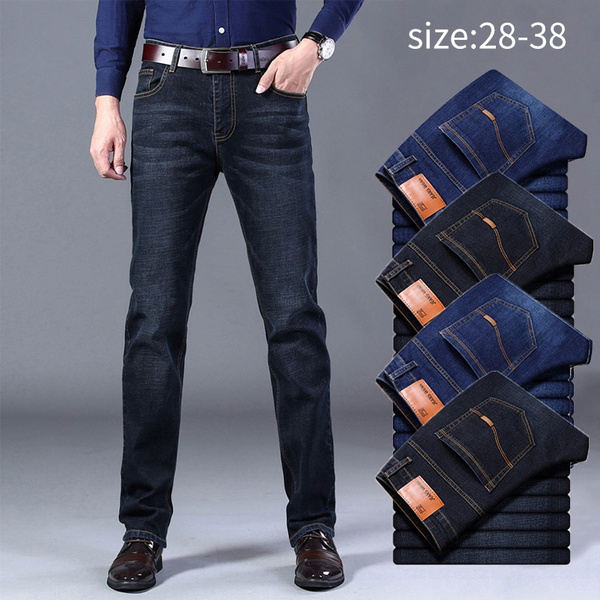 Classic Style Men's Business Straight Jeans New Casual Elastic Denim ...