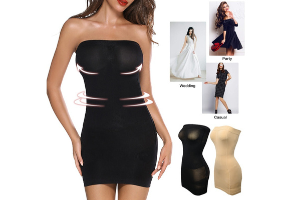 Women Strapless Full Body Slip Dress Seamless Underwear Firm Tummy Control  Slips Under Dresses Mini Tube Dress