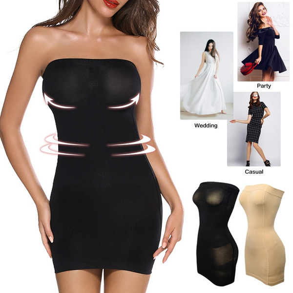 Women Strapless Full Body Slip Dress Seamless Underwear Firm Tummy Control  Slips Under Dresses Mini Tube Dress