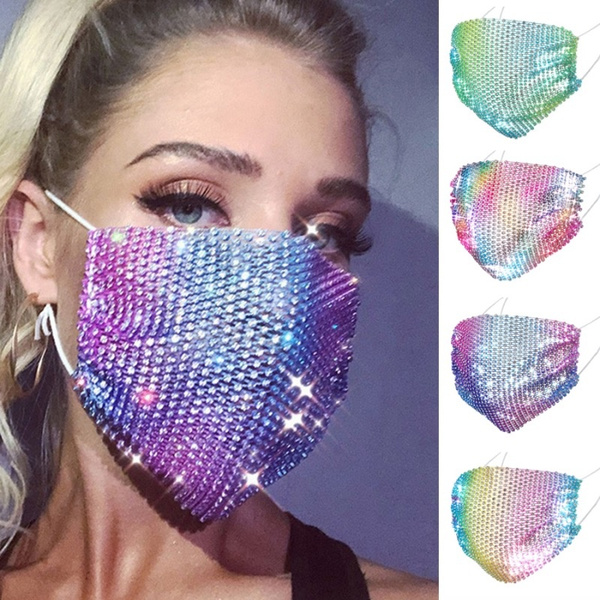 Women Face Mask Diamond Shiny Mouth Mask Fashion Lady Dustproof