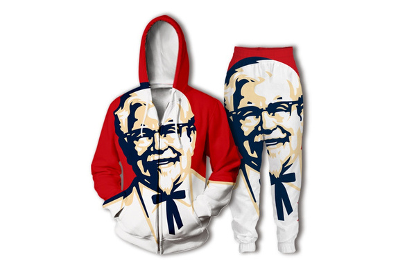 Plus Size Zip Hoodie Funny KFC Colonel 3D Print Joggers Pants Men Casual Hoodie Hip Hop Style Clothing Shorts Trousers Set