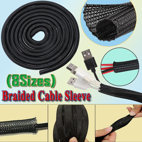 8 Sizes Expandable Selfclosing Braided Cable Sleeve Split Black