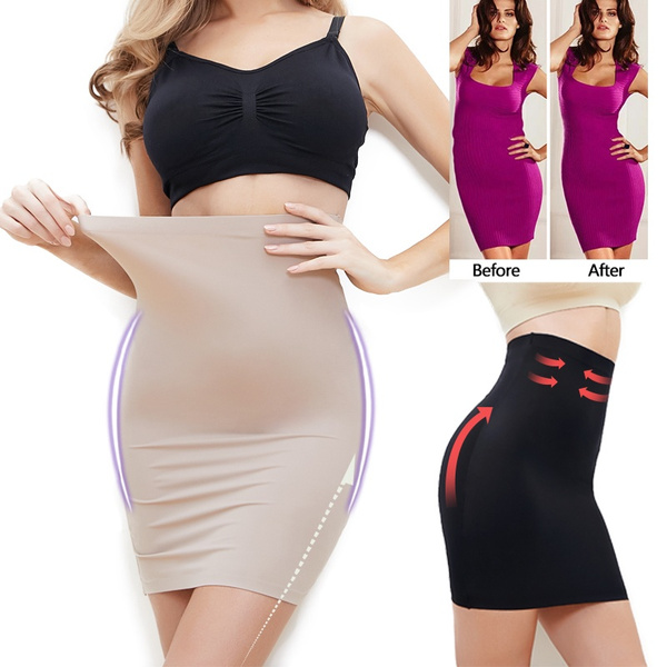 Womens Half Slip for Under Dresses Tummy Control Slip Seamless Body Shaper Skirt 