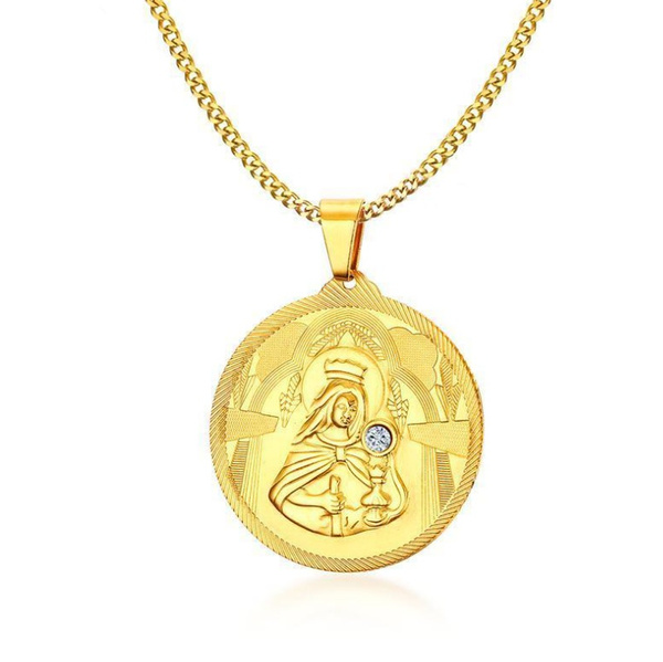 Virgin Mary Necklace 18K Gold Plated Men Christian Jewelry Cross St  Benedict Medal Pendant Necklace | Wish