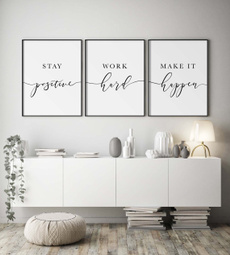 2021 New Modern Stay Positive Work Hard Quotes Poster Wall Art Make It Happen Canvas Print Minimalist Print Home Decor Living Room Decoration Bedroom Picture Paintings Modern Design Without Frames Large Size Murals
