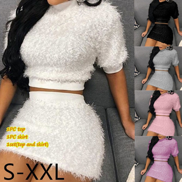 white fur two piece set