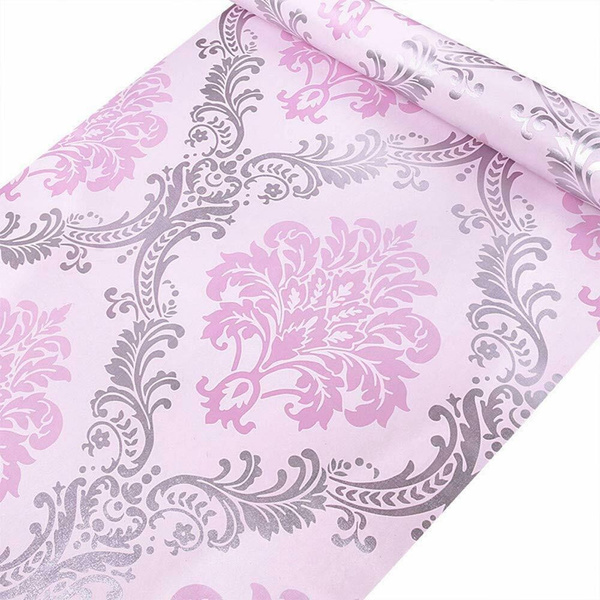 Peel and Stick Damask Wallpaper Pink Flower Self-Adhesive Contact Paper Remove