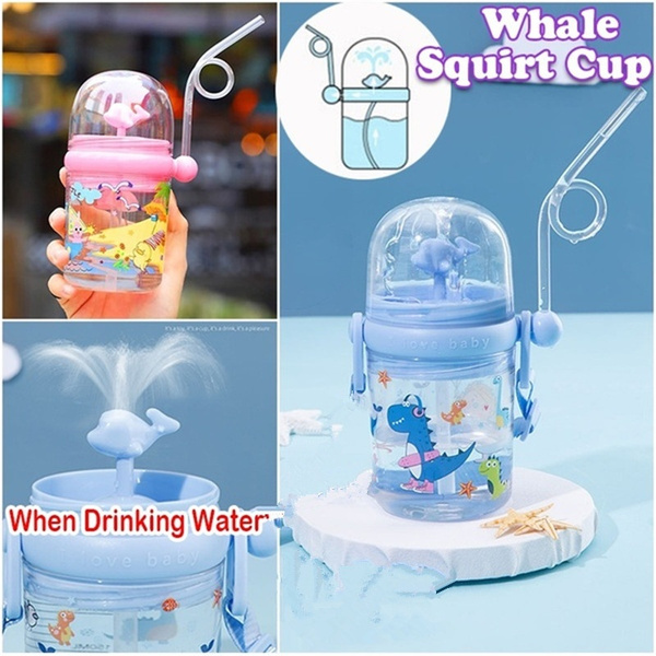 Kids Cute-Water-Cups-Whale-Water-Spray-Cup-Baby-Feeding-Straw-Outdoor A5X7 T0X6 