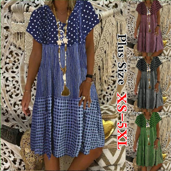Vestido Tallas Grandes Cuello O Manga Corta Punto Estampado Vestido Tallas Grandes Cuello O Manga Corta Punto Estampado