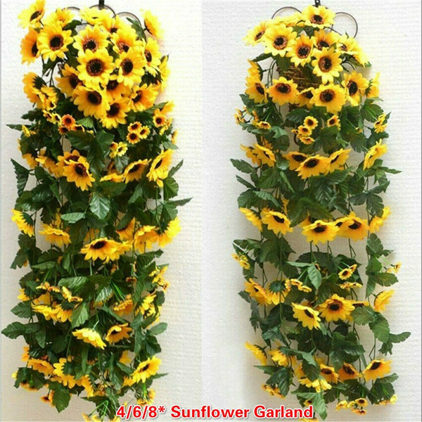 IMIKEYA Artificial Sunflower Garland Silk Sunflower Vine Hanging Long Yellow Flower Rattan Helianthus Wreath with Green Leaves for Wall Greenery Cover Jungle Wedding Decor 70cm IMIKEYA Artificial Sunflower Garland Silk Sunflower Vine Hanging Long Yellow Flower Rattan Helianthus Wreath with Green Leaves for Wall Greenery Cover Jungle Wedding Decor 70cm