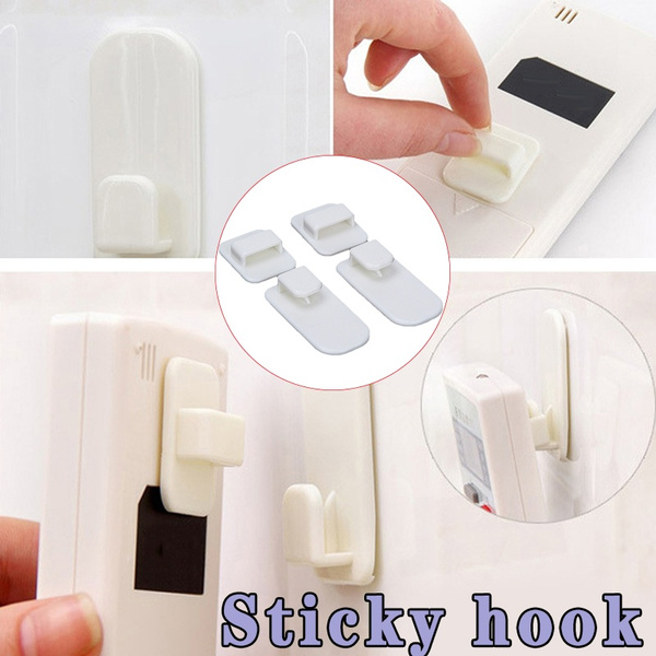 4PCS Self Adhesive Sticky Hooks Remote Control Holder Plastic Hooks Wall Hanger 
