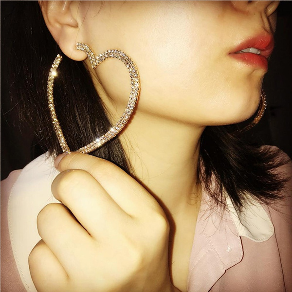 Women's Elegant Big Hollow Love Heart Hoop Jewelry Club Earrings Drop Dangle YI