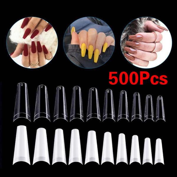 500 Pcs French Clear White Acrylic False Nail Tips Flat French Coffin False Nail Tips Acrylic Nail Art Half False Nail Tips Wish