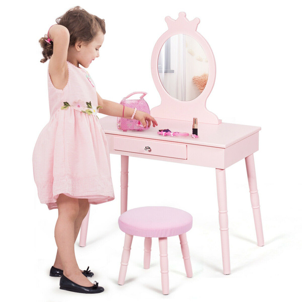 Kids Vanity Makeup Table Chair Set, Toddler Girl Vanity Set