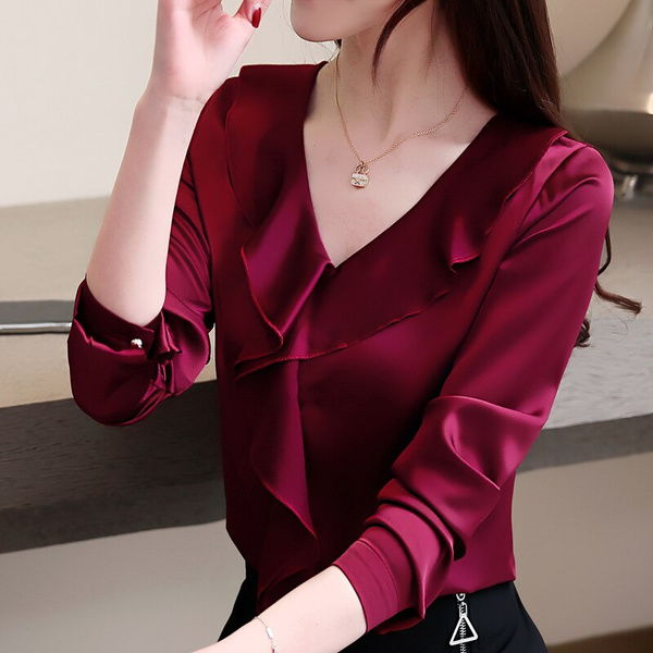 Ladies fashion tops and shirts V-neck 