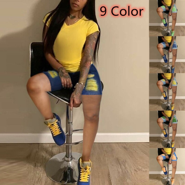 9 Color Ripped Denim Shorts Women 
