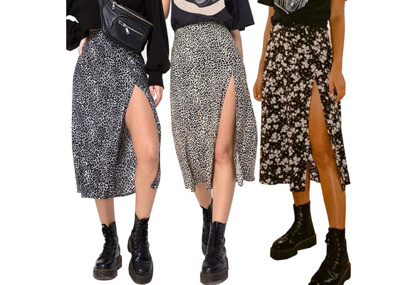 leopard print side split skirt