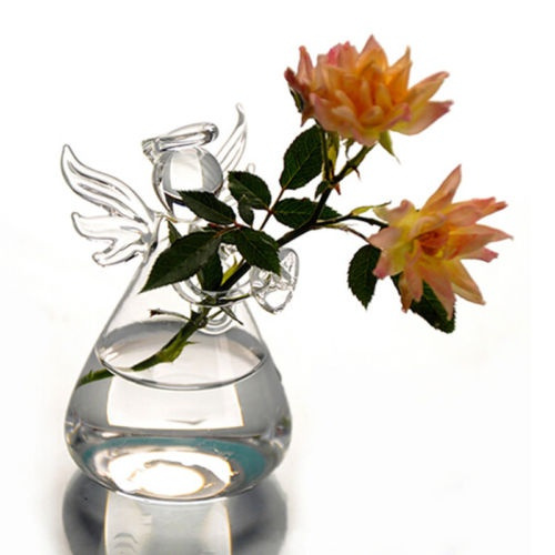 Transparent Glass Home Decoration Furnishing Angel Shape Flower Plant Vase GL 