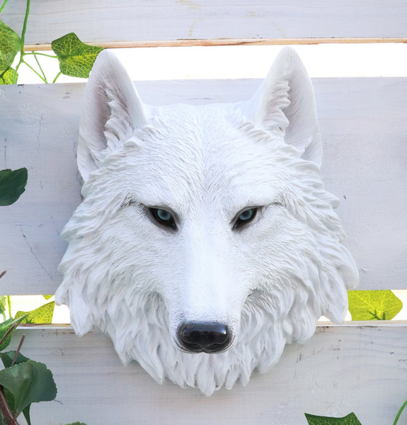 Details about   Large Ghost Albino Arctic Snow White Wolf Head Bust Desk Plaque Statue 16.5"Tall 