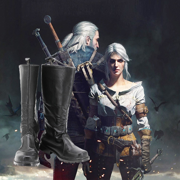 Geralt of Rivia Boots Cosplay The Witcher Geralt Costume Shoes Black Boots Custom Made Halloween Party Props Leather Shoes