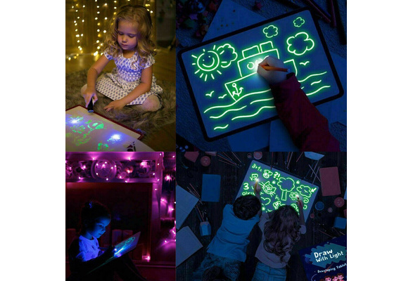 LED Writing Board light up Kids Painting Drawing Tablet Flash Magic Erasable Toy 
