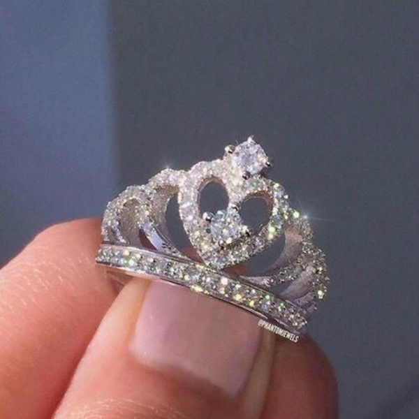 Fashion Women  White Sapphire Gemstone Wedding Engagement Crown Ring SZ:9